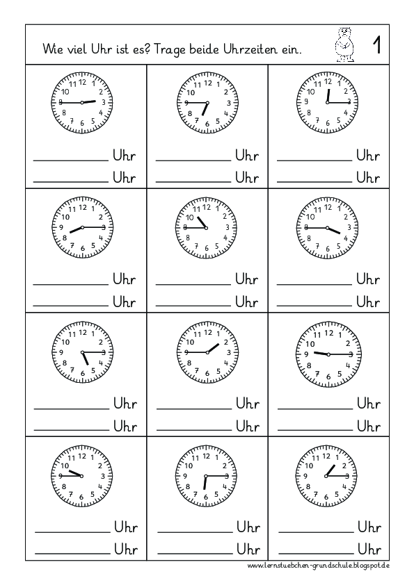 Uhrzeiten ablesen - viertel ... gemischt (5)